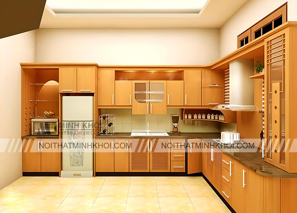 Tủ bếp gỗ xoan đào góc chữ L - TB2016