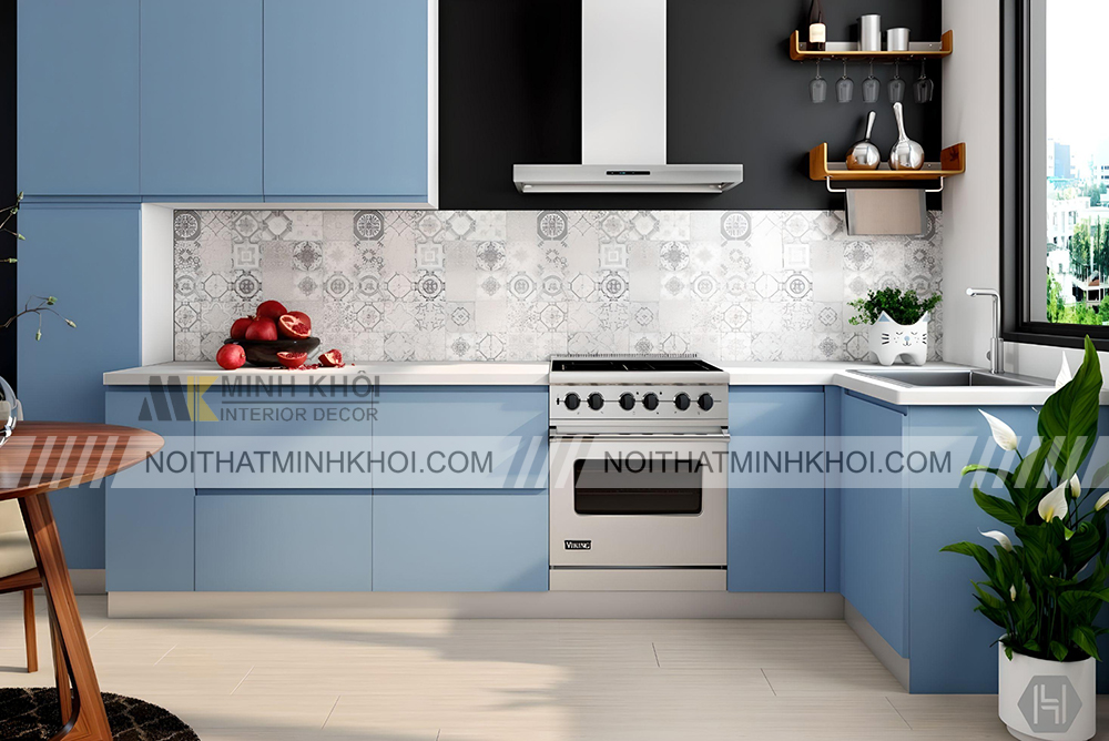 Tủ bếp màu xanh lam