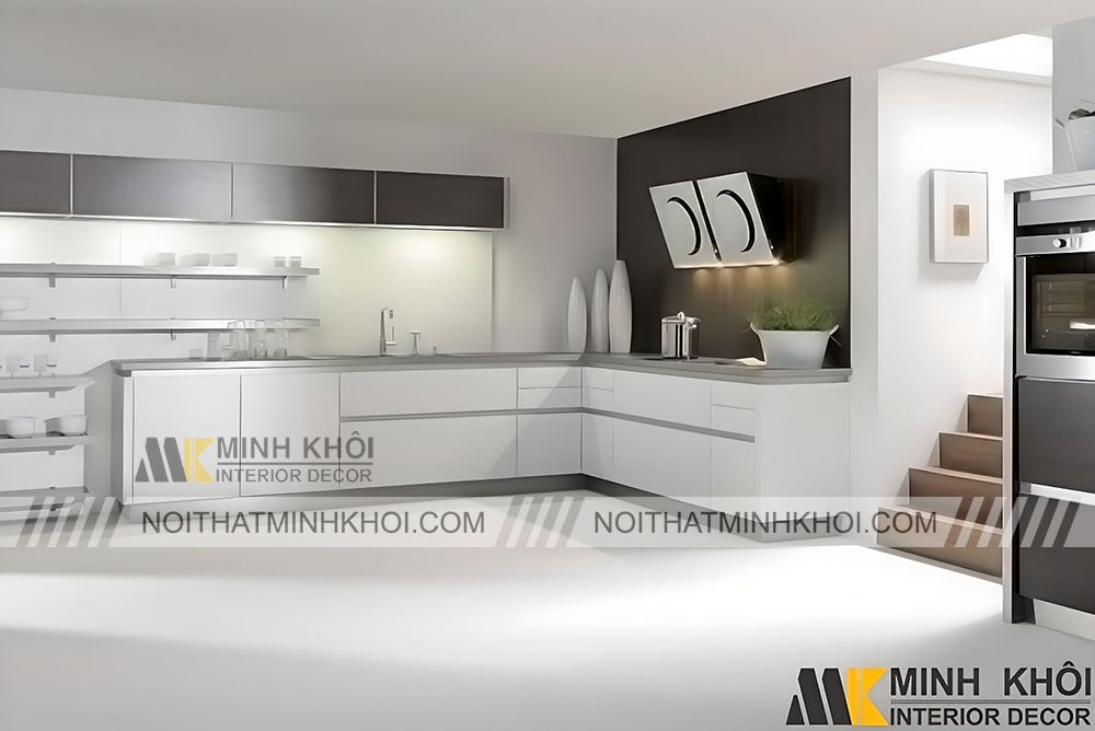 Tủ bếp MDF phủ acrylic màu trắng thanh lịch - TB3867