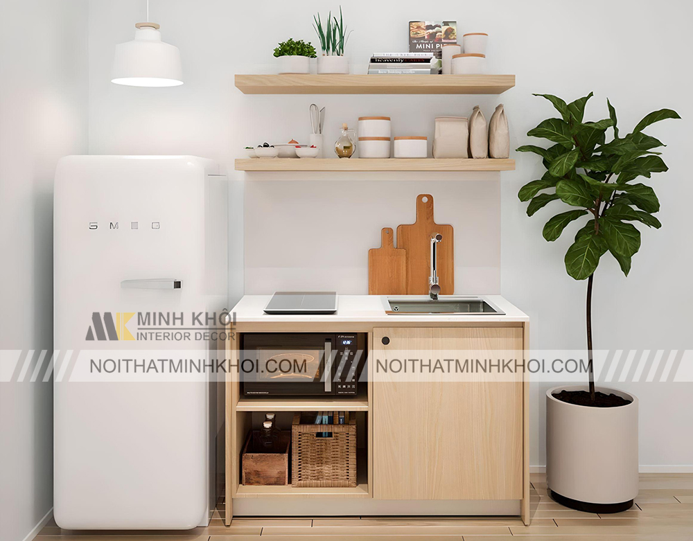 Tủ bếp mini gỗ công nghiệp thiết kế trẻ trung