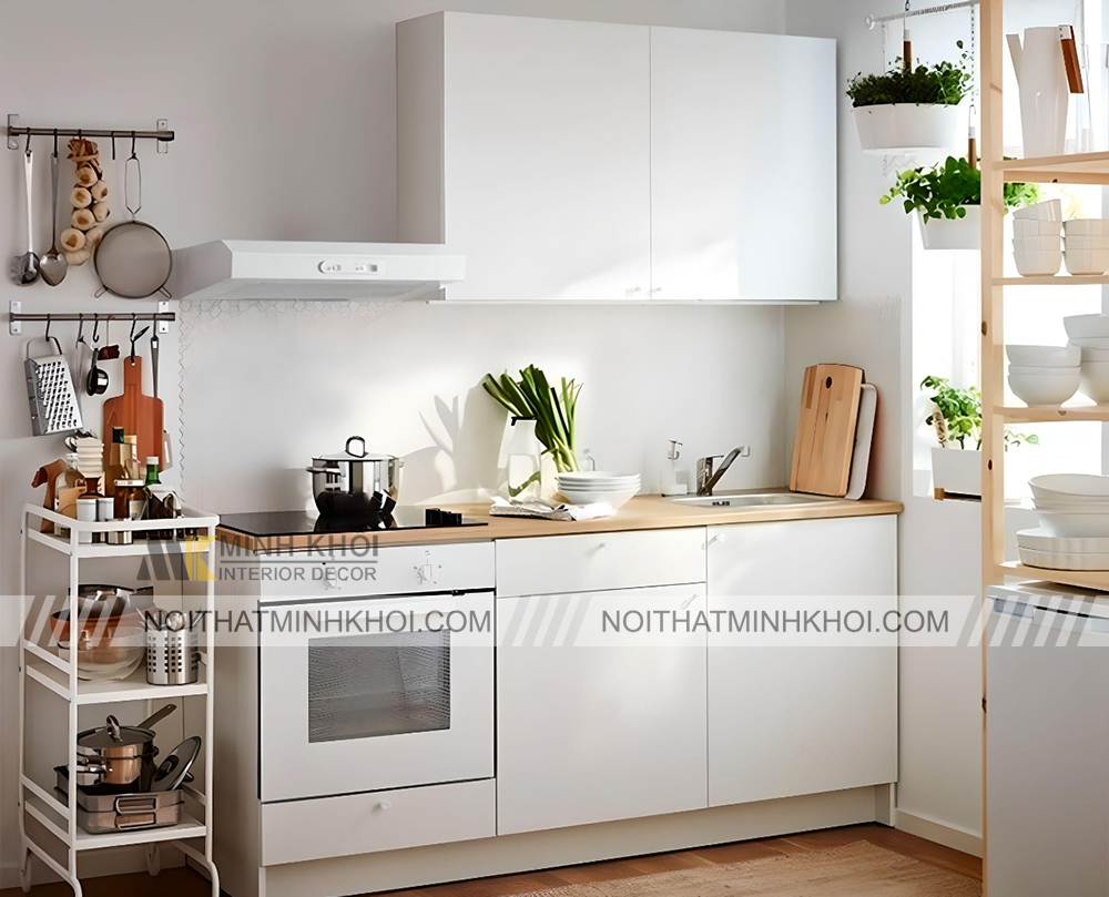 Tủ bếp mini gỗ MDF màu trắng thanh lịch trẻ trung