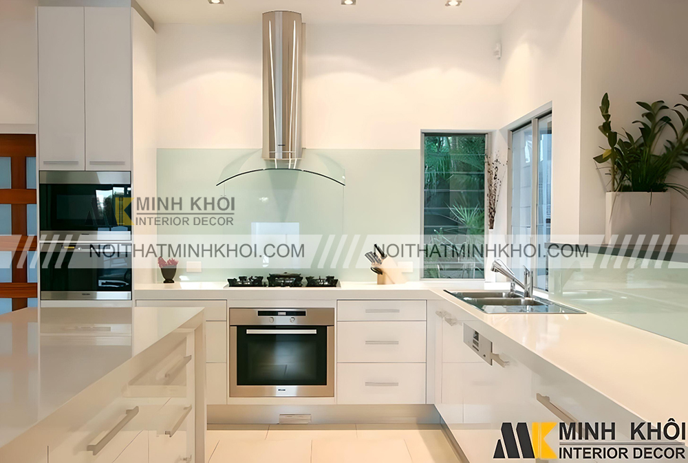 Tủ bếp phủ acrylic TB3861 màu trắng thanh lịch