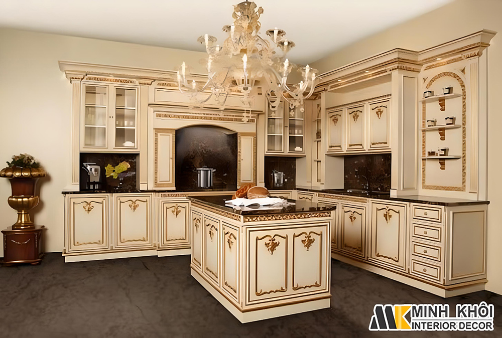 Tủ bếp tân cổ điển phong cách hoàng gia sang trọng