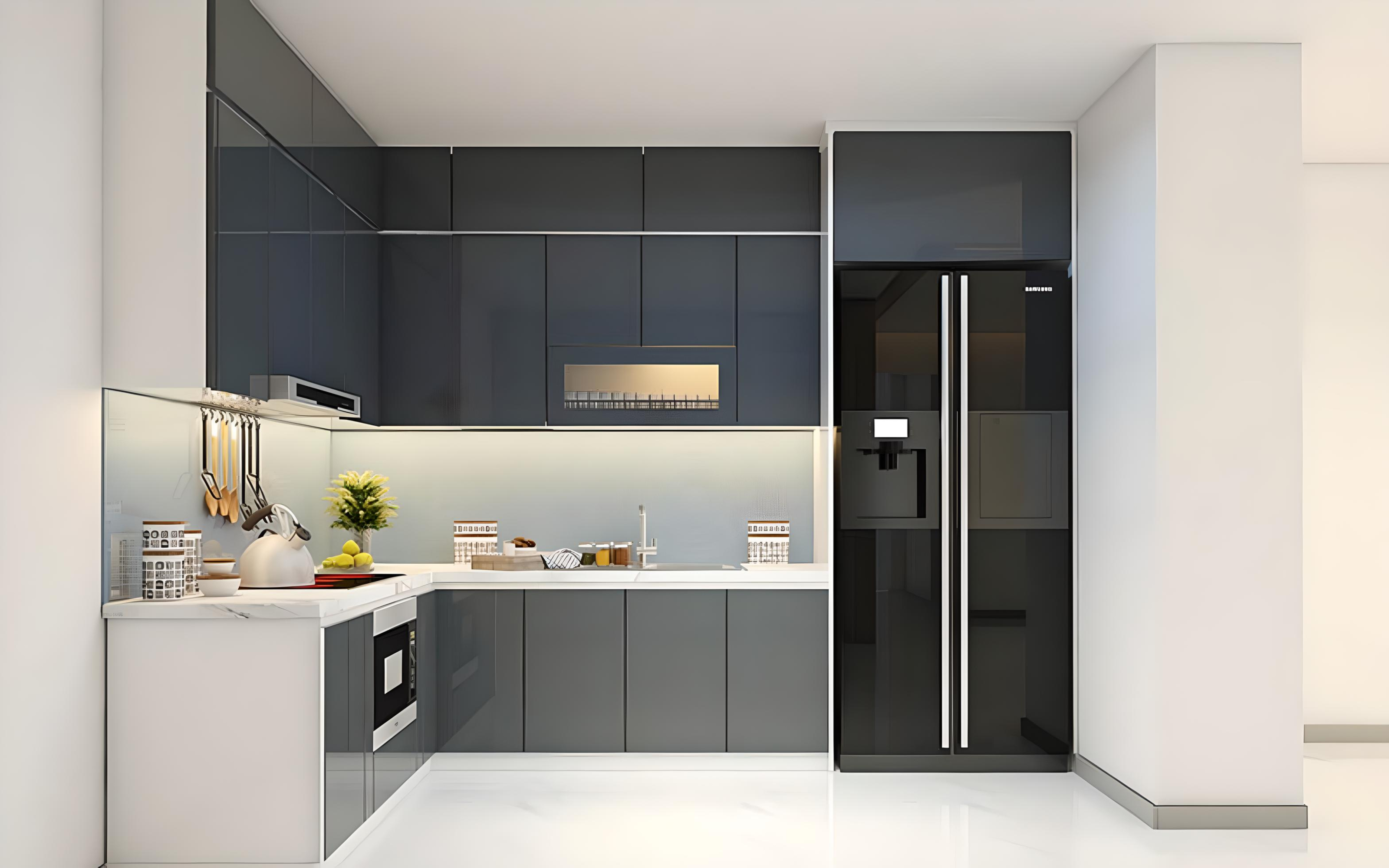 Tủ bếp gỗ phủ acrylic màu xám tro - TB2231