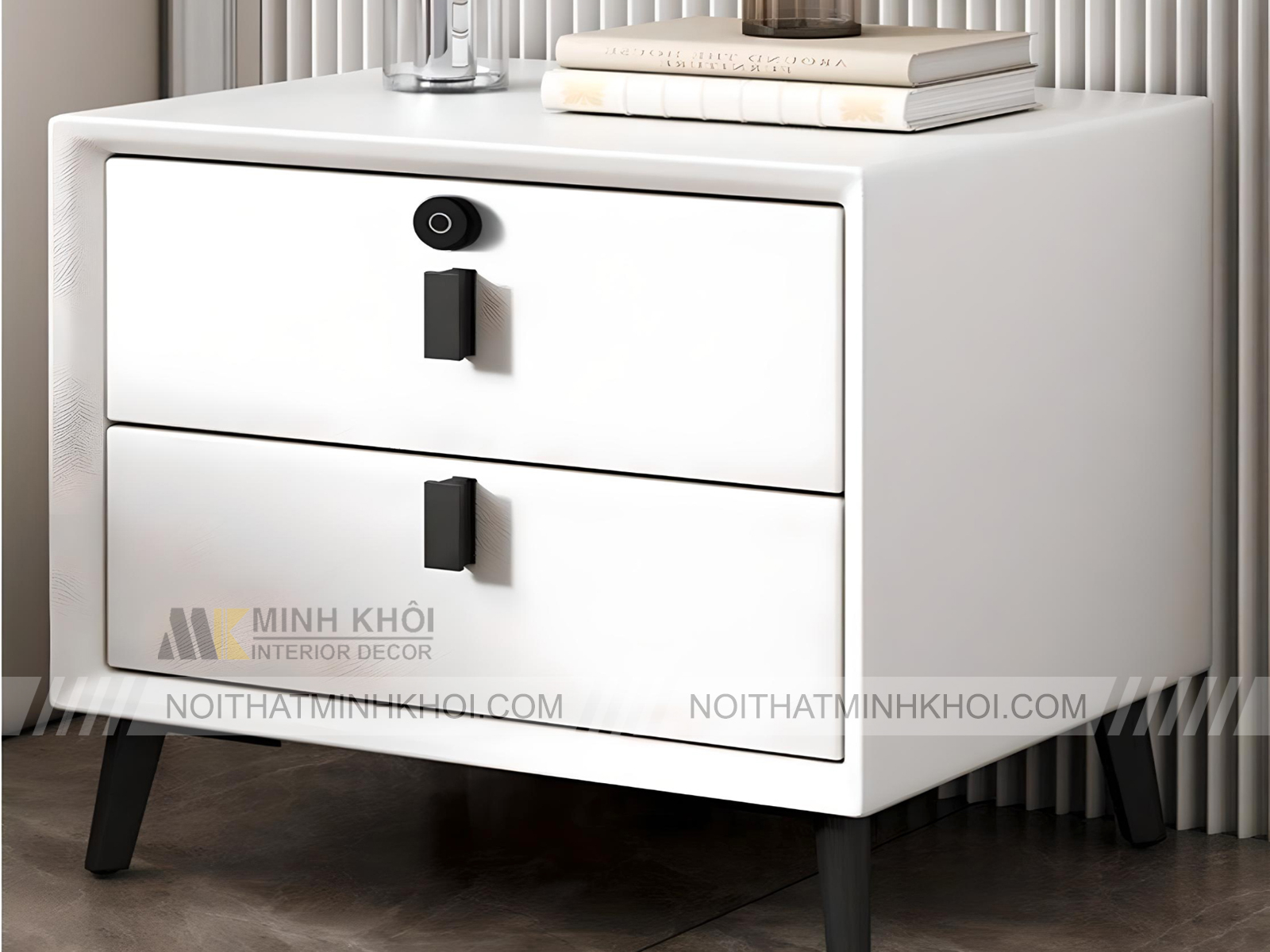 Tủ Đầu Giường Bọc Da Màu Trắng Khóa Vân Tay - TDG015