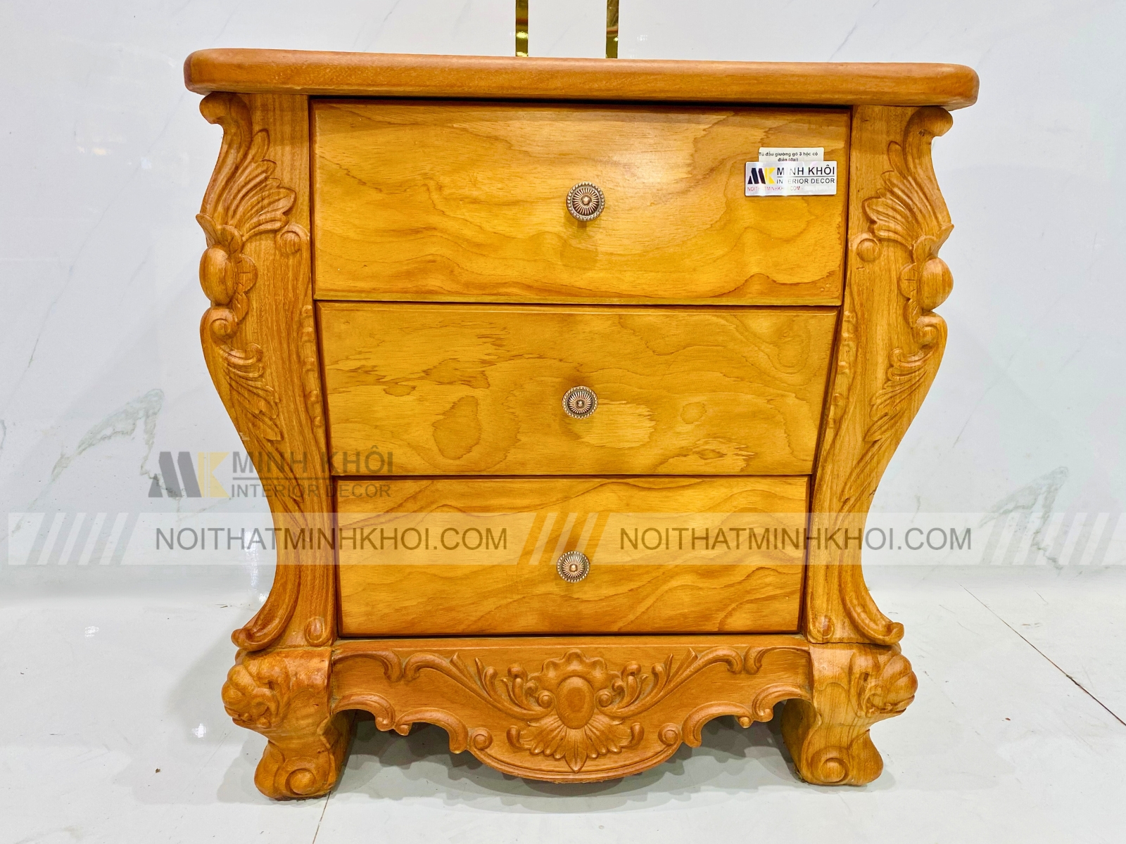 Tủ Đầu Giường Gõ Đỏ Tân Cổ Điển 3 Hộc - TDG230