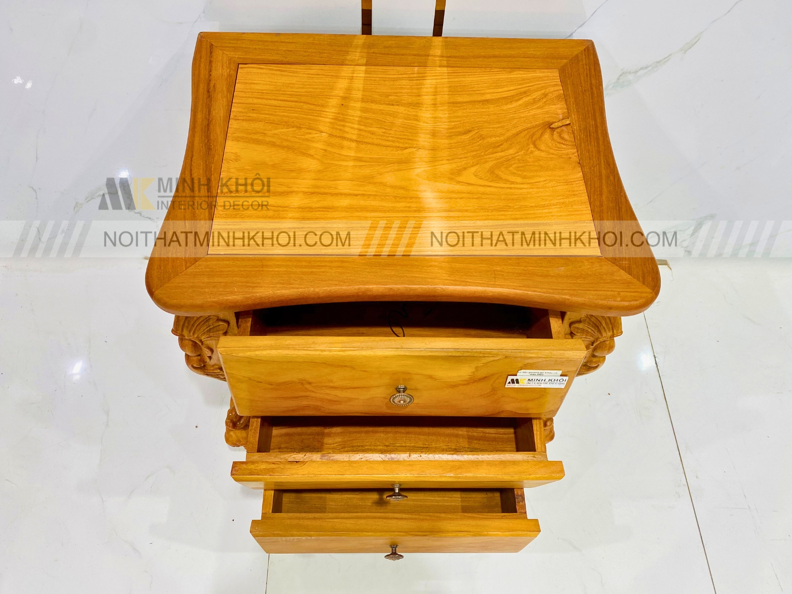 Tủ Đầu Giường Gõ Đỏ Tân Cổ Điển 3 Hộc - TDG230