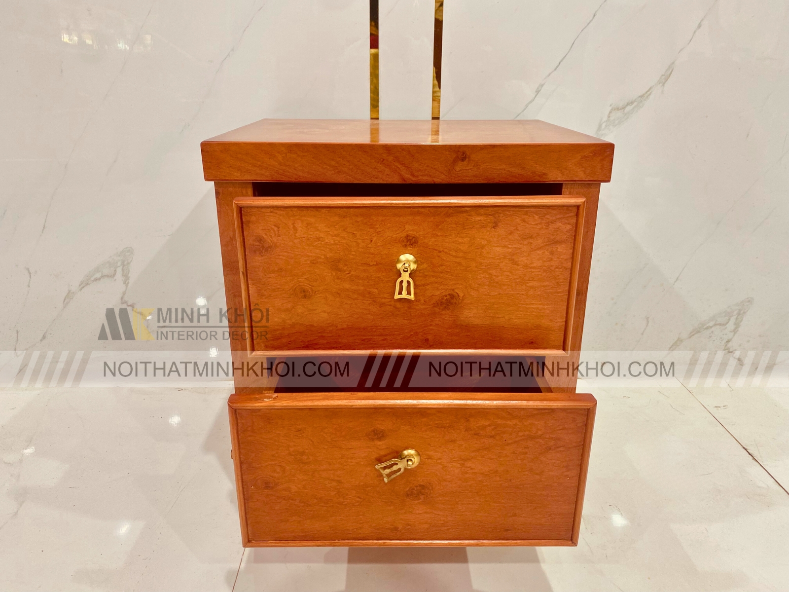 Tủ Đầu Giường Gỗ Hương Đá 2 Hộc Tiện Lợi - TDG223