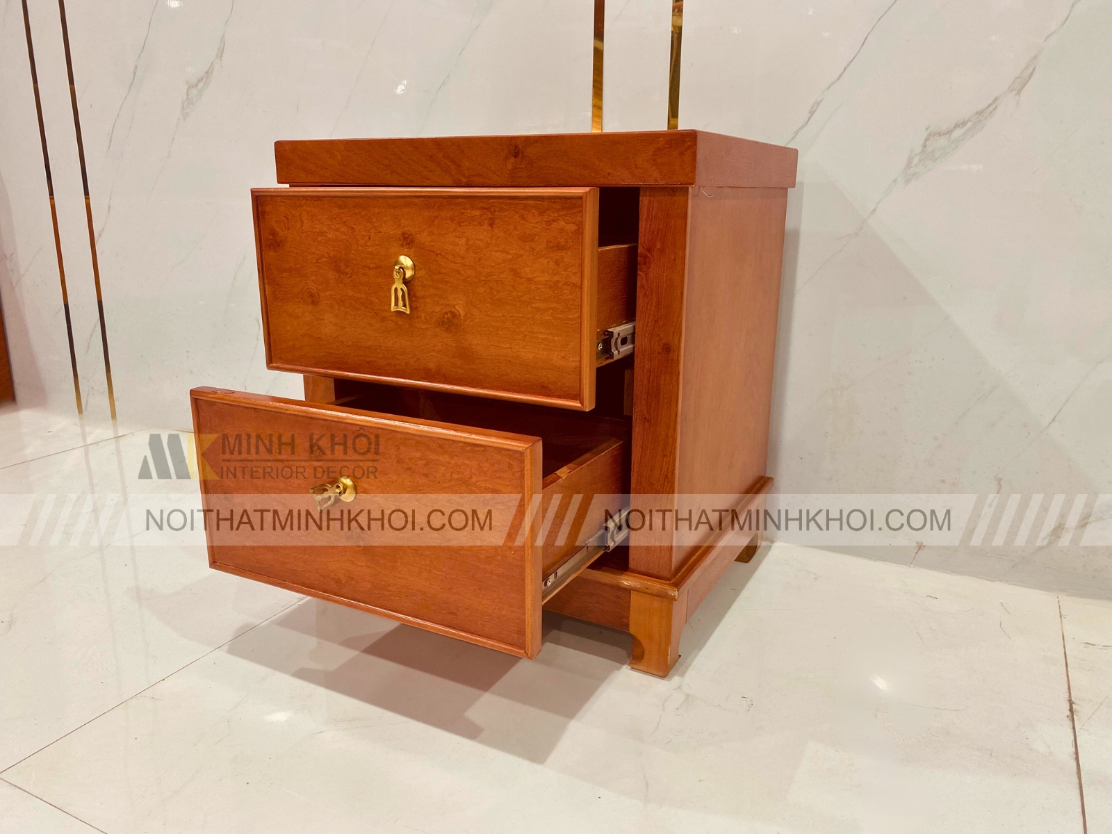 Tủ Đầu Giường Gỗ Hương Đá 2 Hộc Tiện Lợi - TDG223