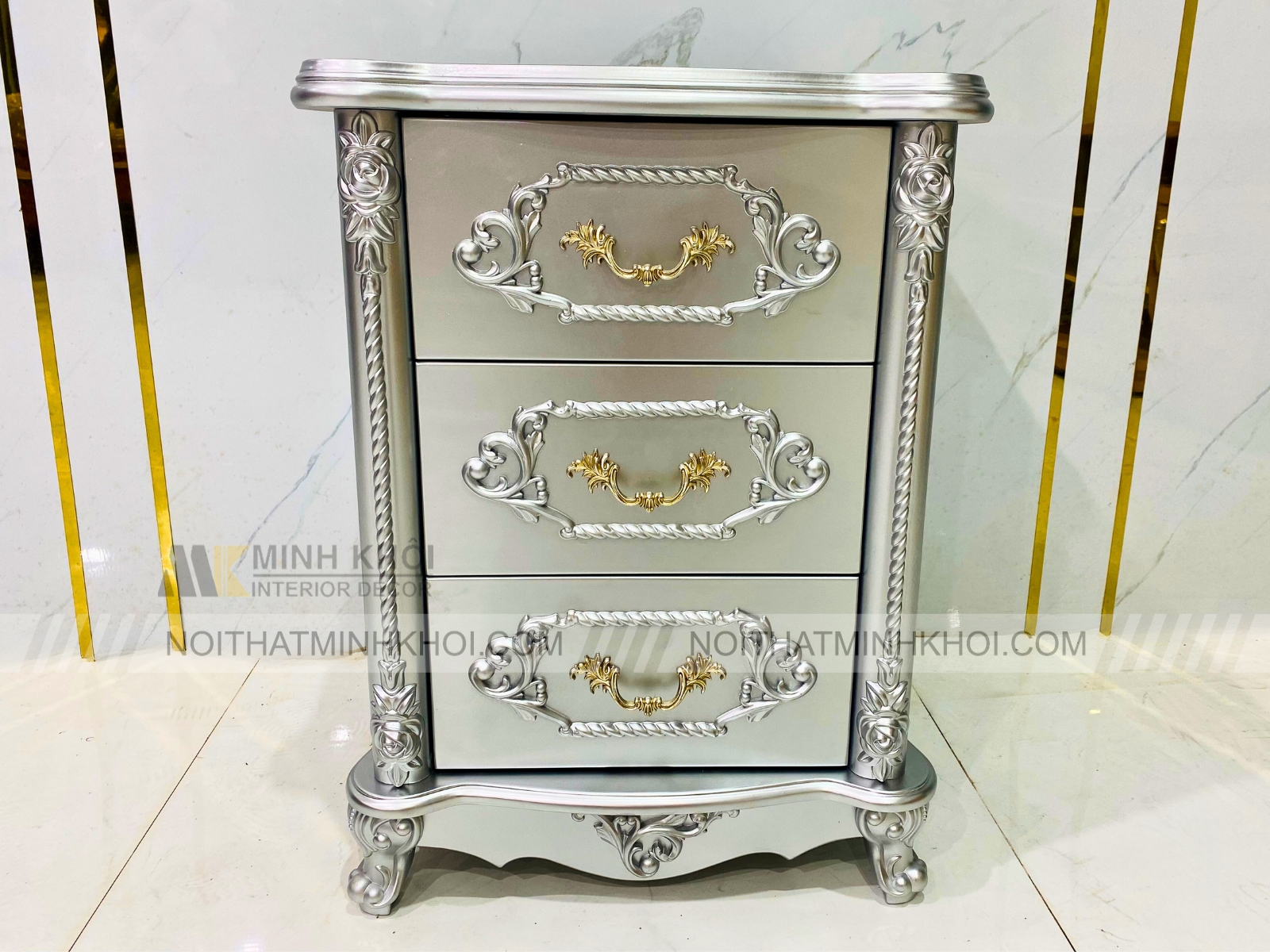 Tủ Đầu Giường MDF Sơn Nhũ Bạc Cao Cấp - TDG019