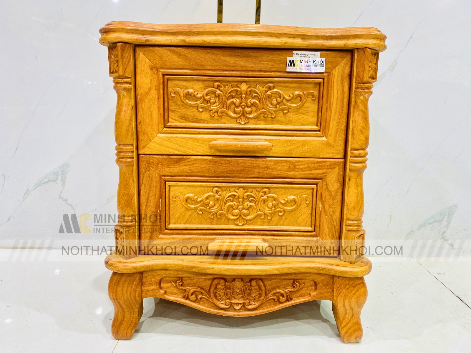 Tủ Đầu Giường Tân Cổ Điển Gõ Đỏ Cao Cấp - TDG229