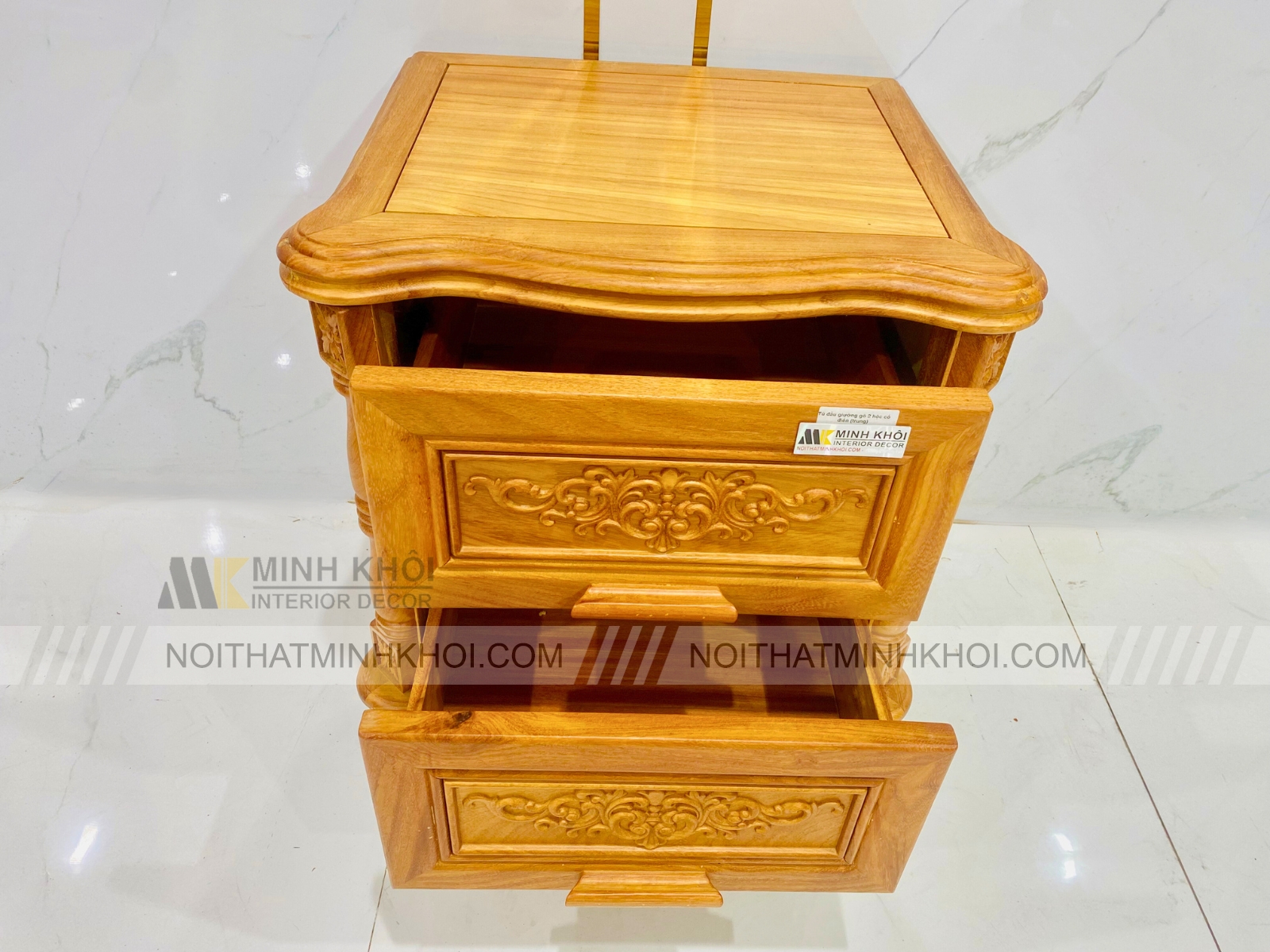 Tủ Đầu Giường Tân Cổ Điển Gõ Đỏ Cao Cấp - TDG229