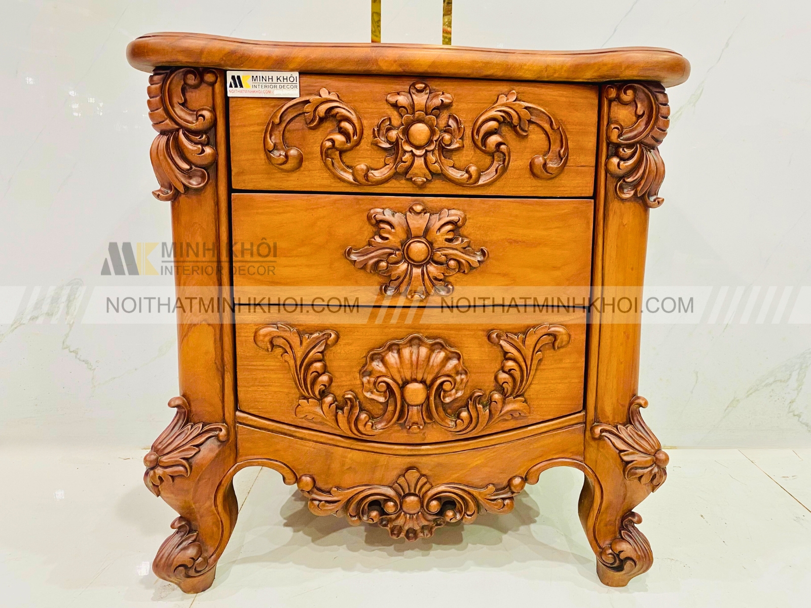 Tủ Đầu Giường Tân Cổ Điển Gõ Đỏ Cao Cấp - TDG232