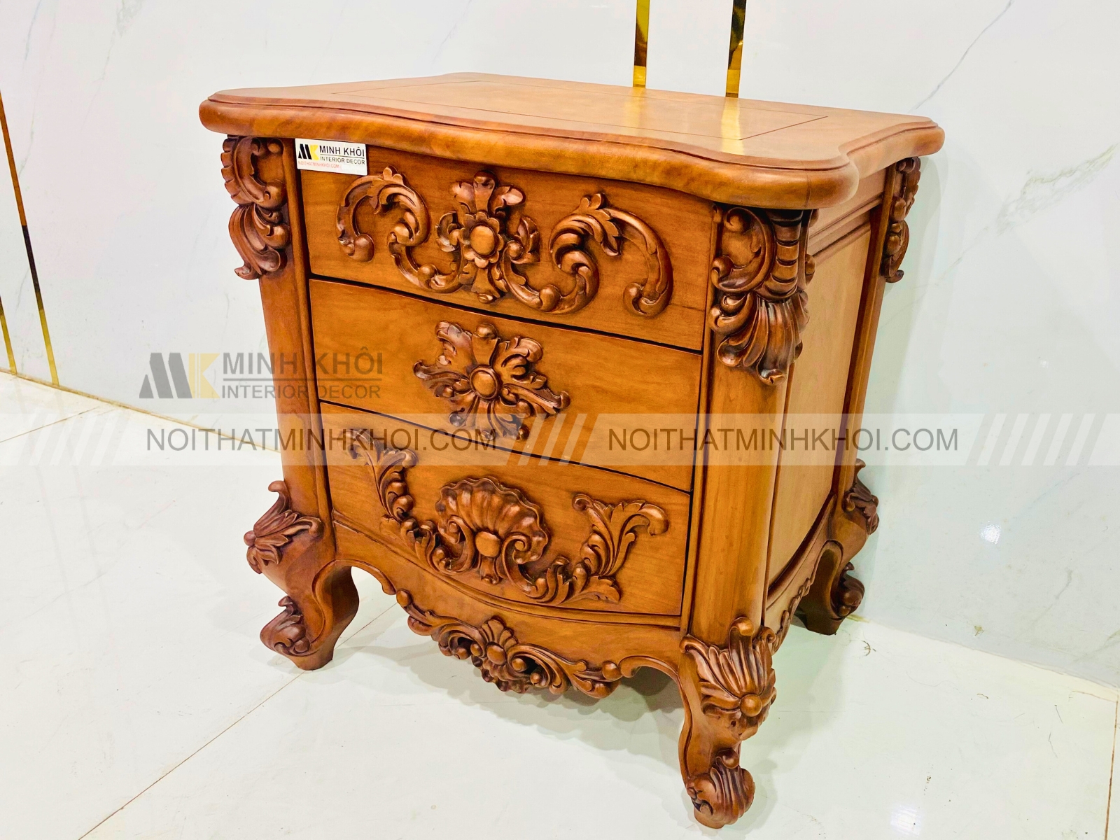 Tủ Đầu Giường Tân Cổ Điển Gõ Đỏ Cao Cấp - TDG232