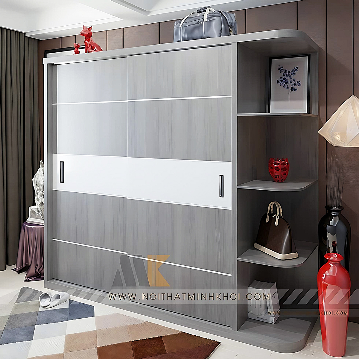 Tủ Đựng Quần Áo Cửa Lùa Có Kệ Trang Trí - TA664