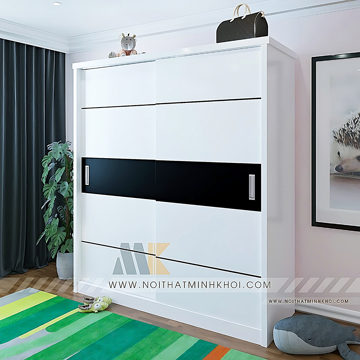 Tủ Đựng Quần Áo Cửa Lùa MDF Màu Trắng - TA663