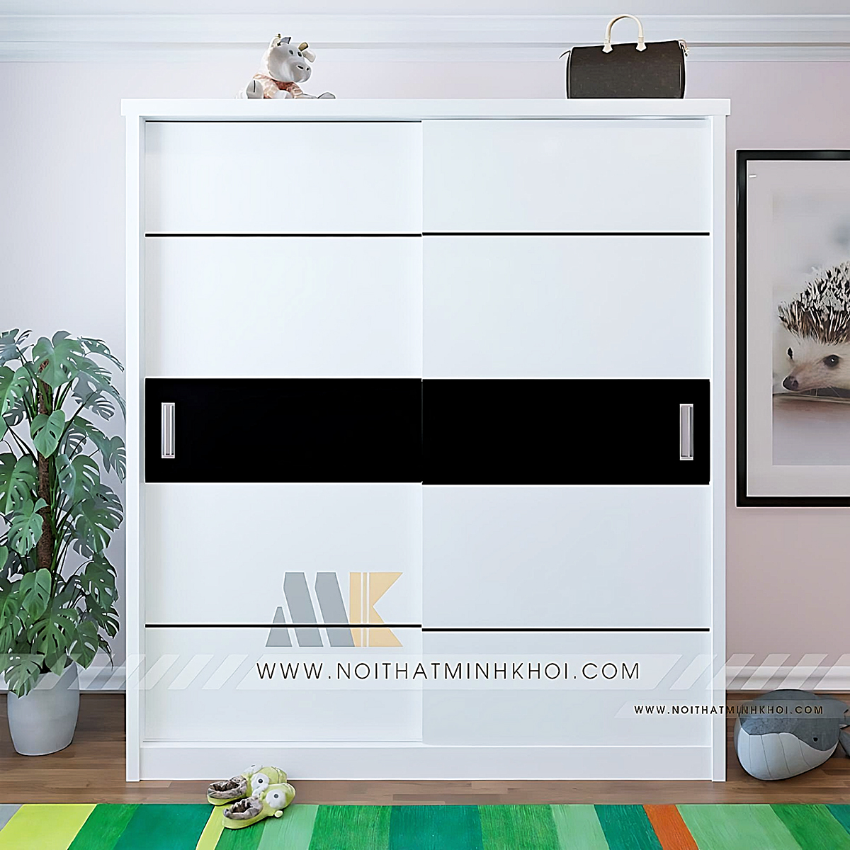 Tủ Đựng Quần Áo Cửa Lùa MDF Màu Trắng - TA663