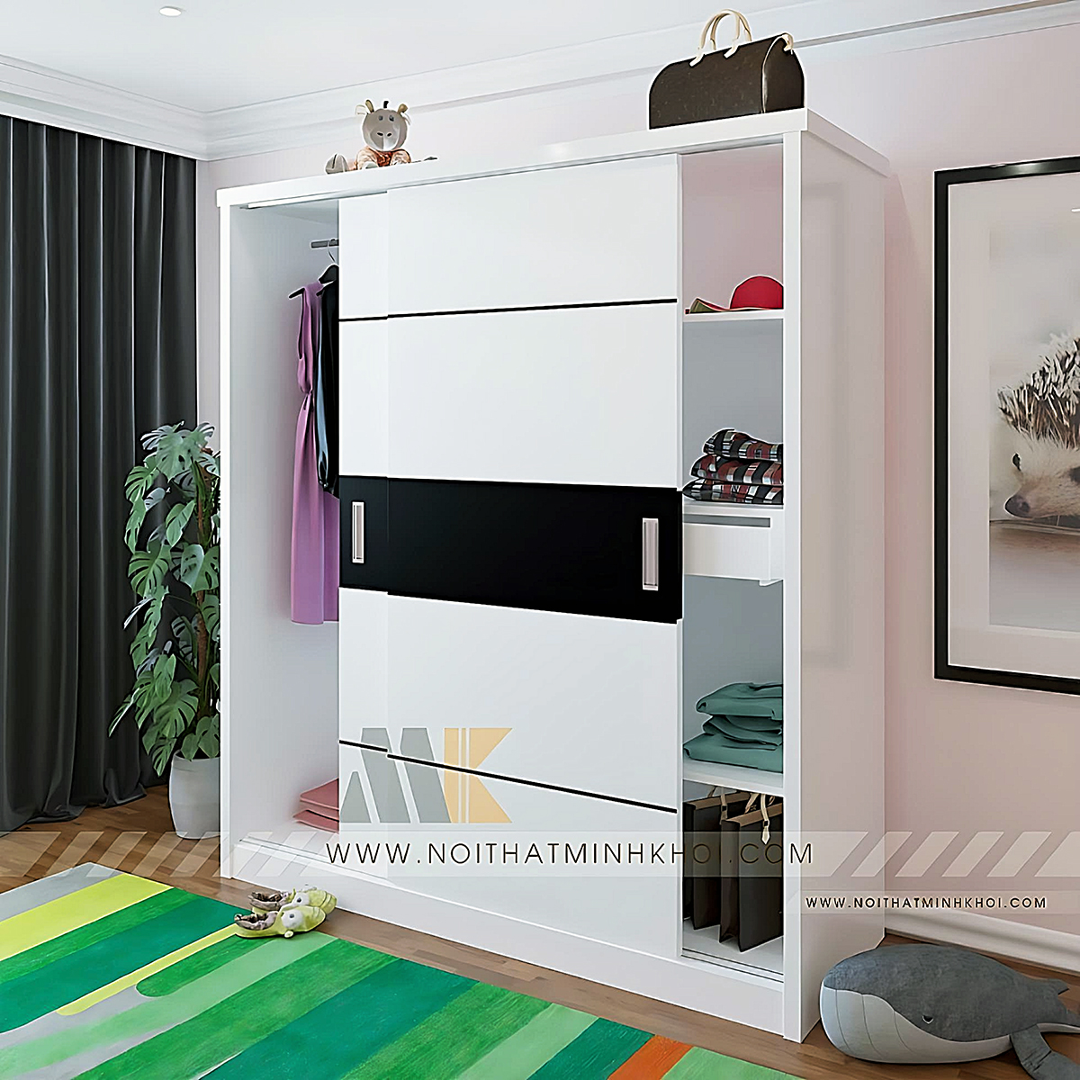 Tủ Đựng Quần Áo Cửa Lùa MDF Màu Trắng - TA663