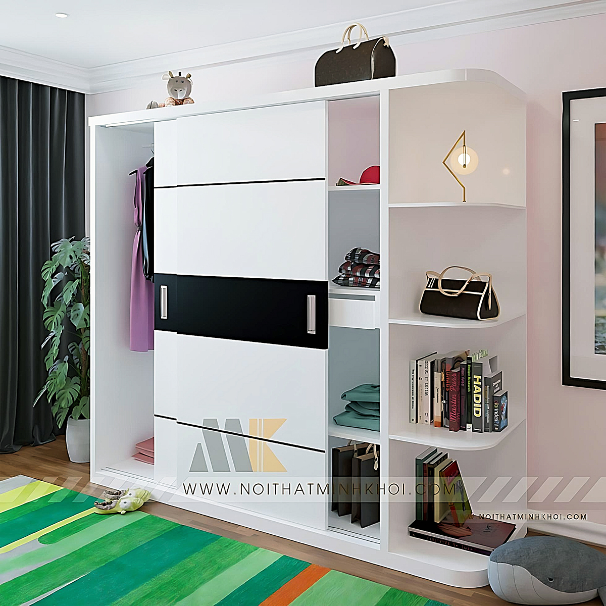 Tủ Đựng Quần Áo Màu Trắng Cửa Lùa 2m - TA668