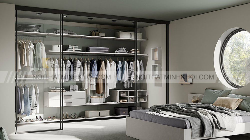 Tủ giày âm tường cánh kính