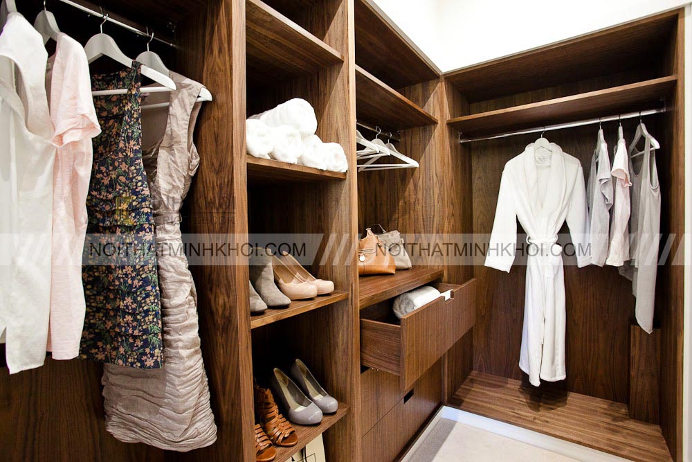 Tủ để giày âm tường gỗ óc chó