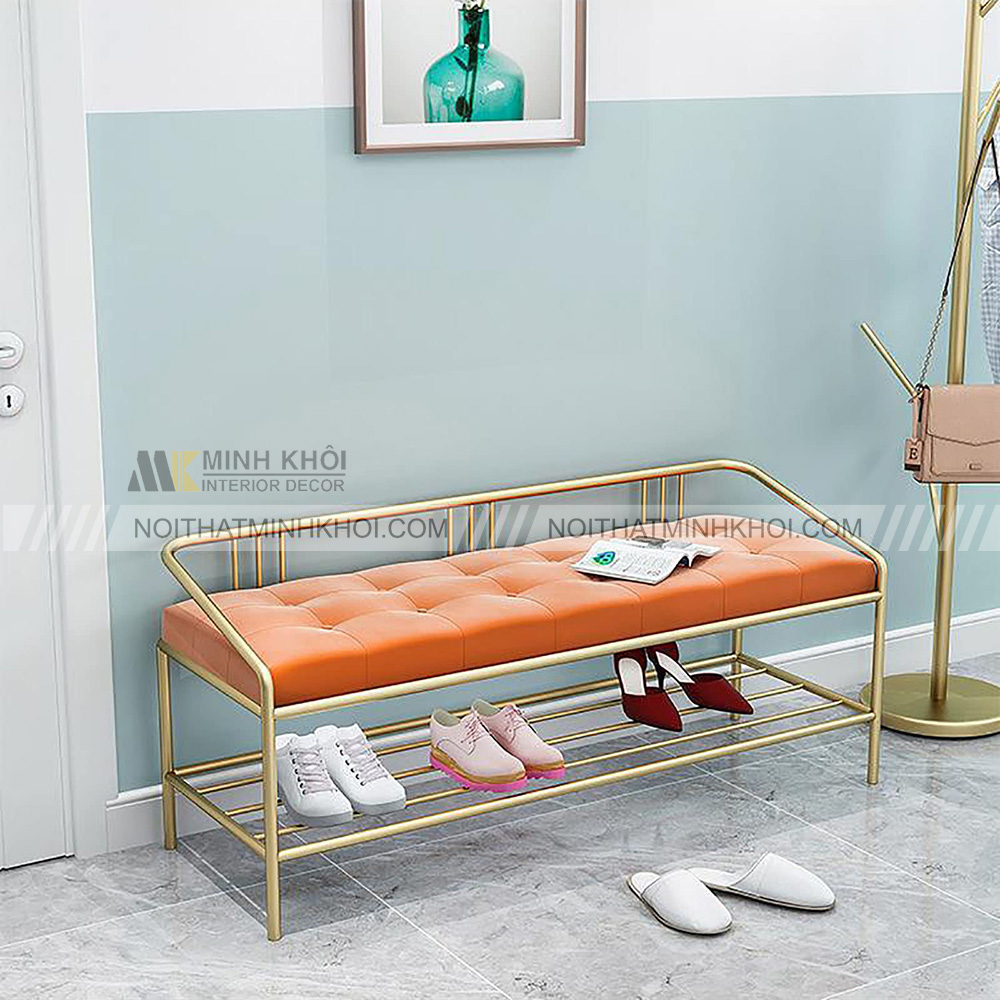 Tủ giày chân sắt bọc sơn tĩnh điện kiêm ghế ngồi êm ái, sang trọng