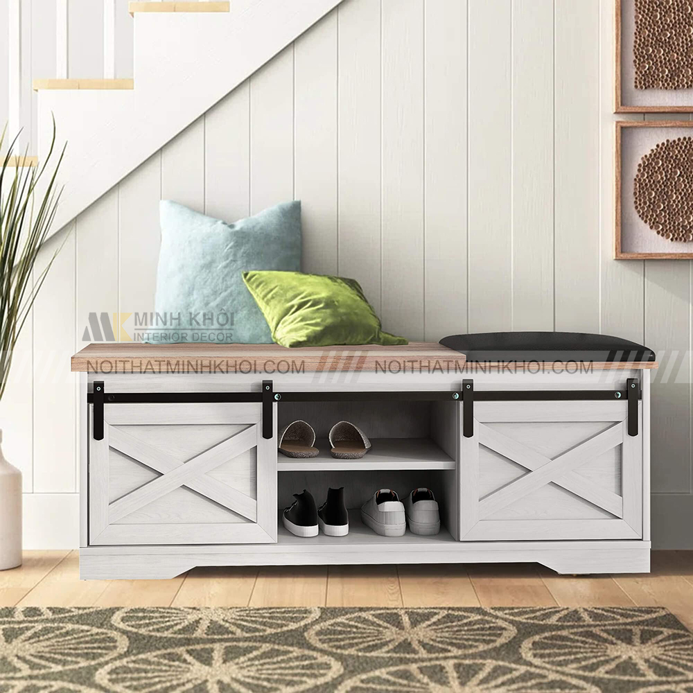 Tủ giày cửa lùa mini kết hợp kệ trang trí