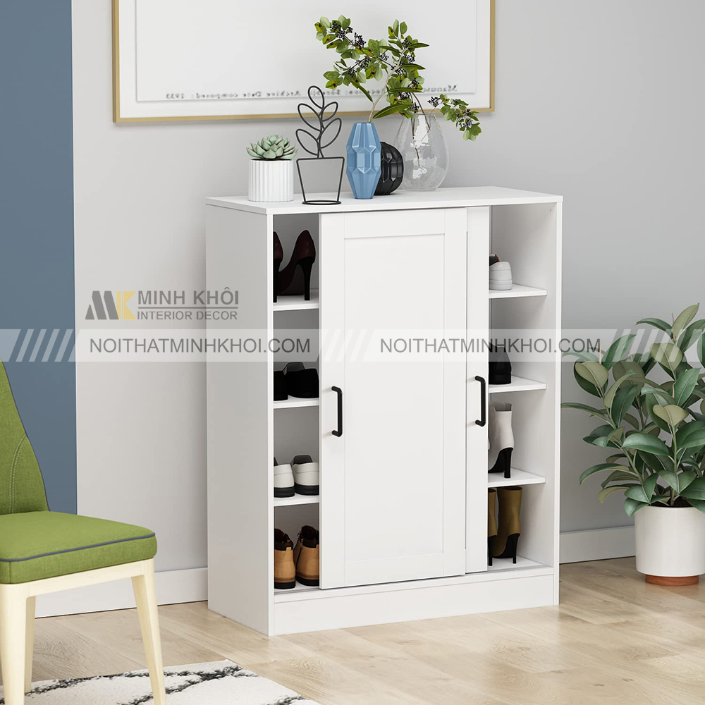 Tủ giày cửa lùa nhiều tầng kết hợp thêm kệ decor