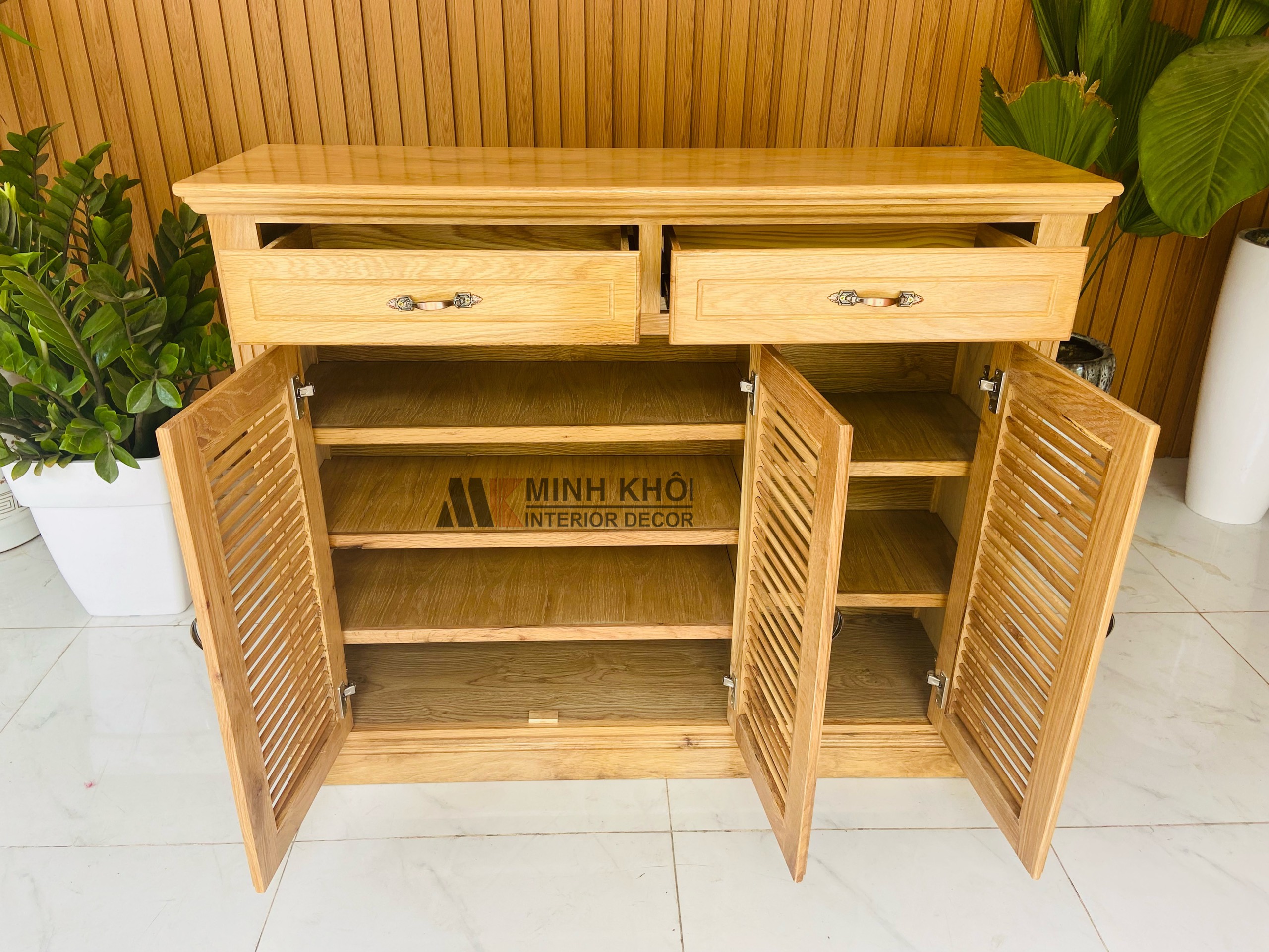 Tủ Giày Dép Lá Sách Gỗ Sồi mỹ 1m2 - TGD205