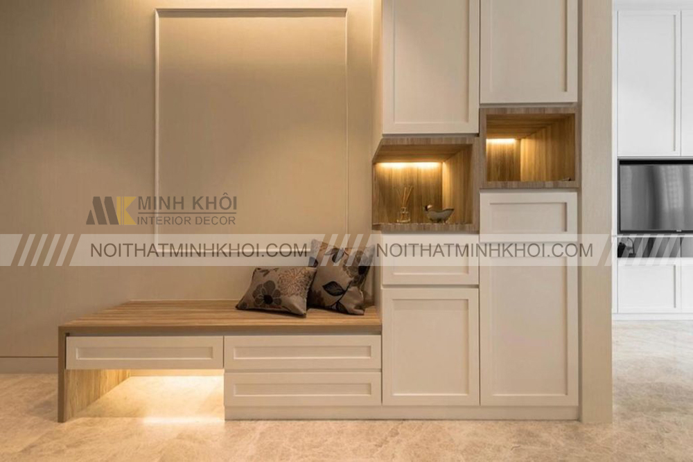Tủ giày thông minh có ghế ngồi cao kịch trần cho căn hộ hiện đại