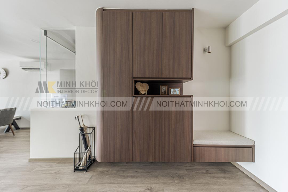 Tủ giày kết hợp tủ quần áo kèm ghế ngồi