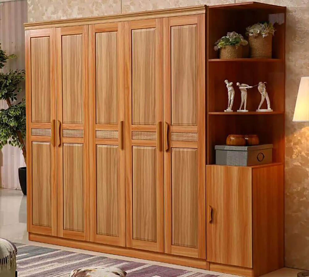 Tủ gỗ tự nhiên 5 cánh có kệ trang trí đẹp