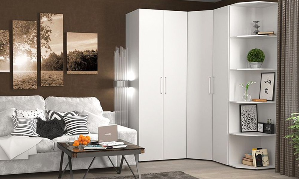 Tủ góc tường màu trắng kệ trang trí