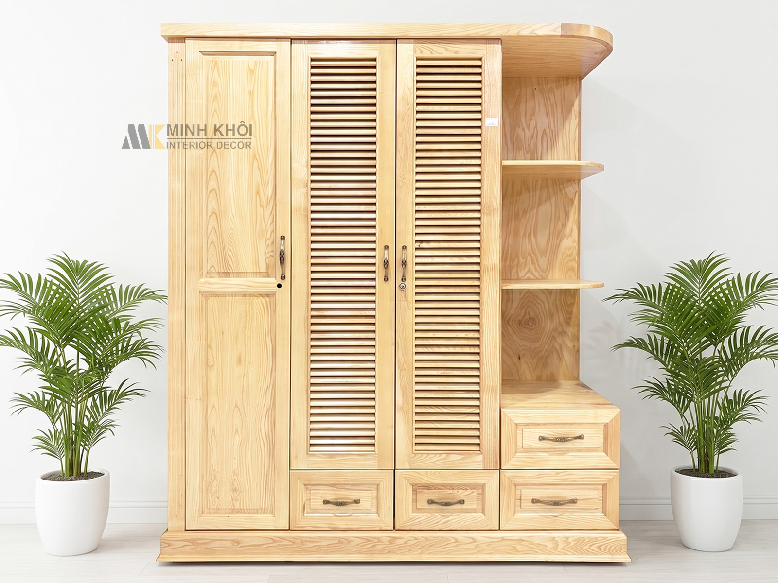 Tủ Quần Áo 3 Cánh Gỗ Sồi Cánh Chớp Có Kệ Trang Trí - TA931