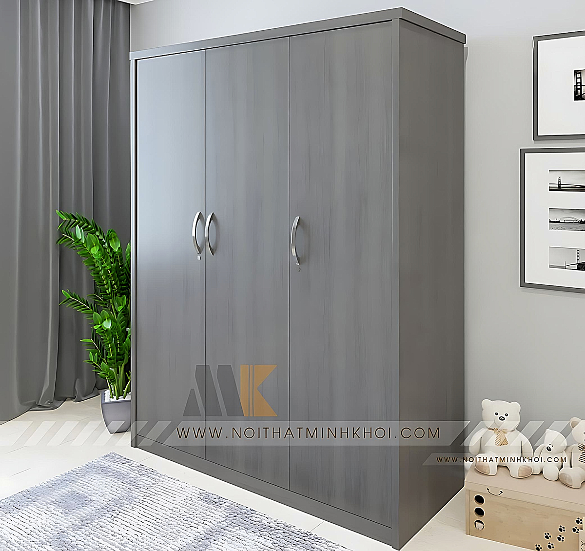 Tủ Quần Áo 3 Cánh Màu Sồi Xám - TA610