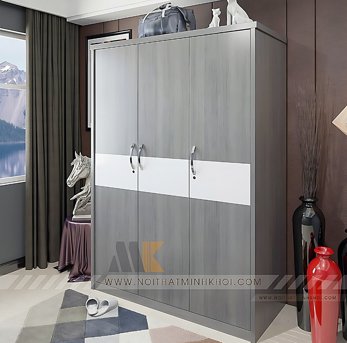 Tủ Quần Áo 3 Cánh Màu Sồi Xám - TA655
