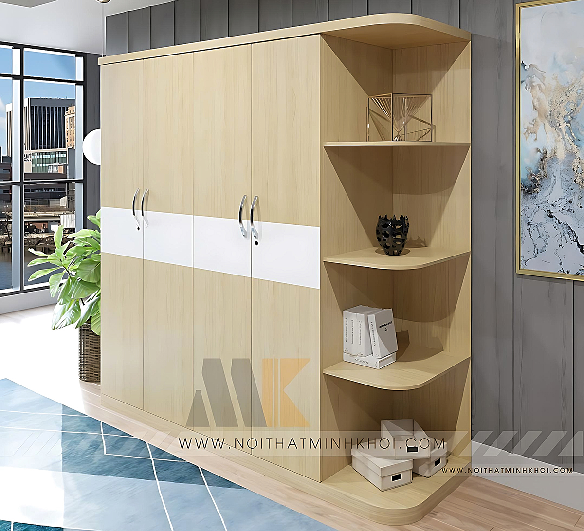 Tủ Quần Áo 4 Cánh Màu Gỗ Sồi Sang Trọng - TA605