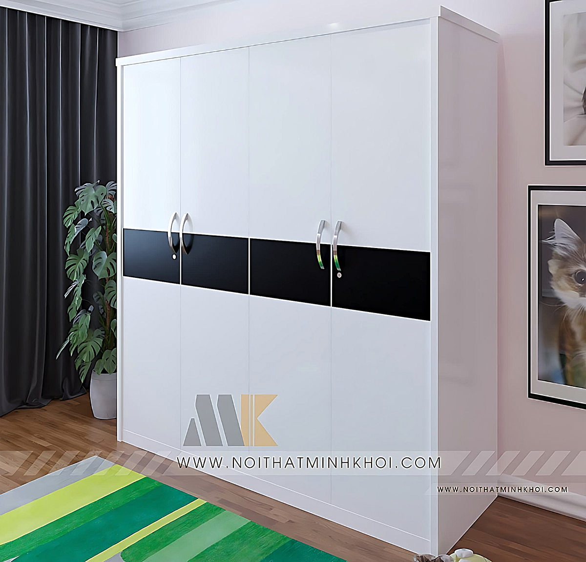 Tủ Quần Áo 4 Cánh Màu Trắng Thiết Kế Hiện Đại - TA632