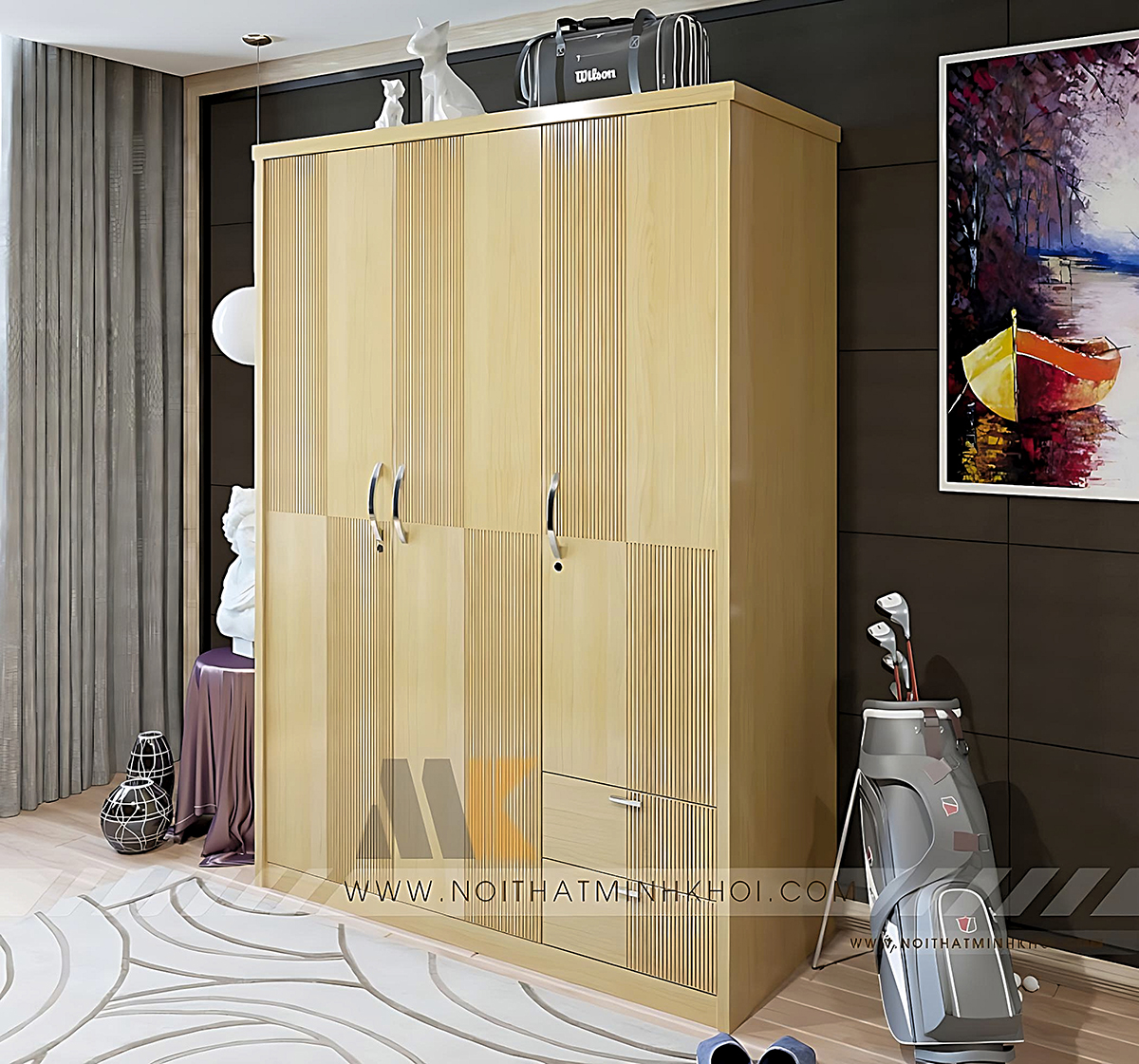 Tủ Quần Áo MDF Cao Cấp Màu Gỗ Sồi - TA652