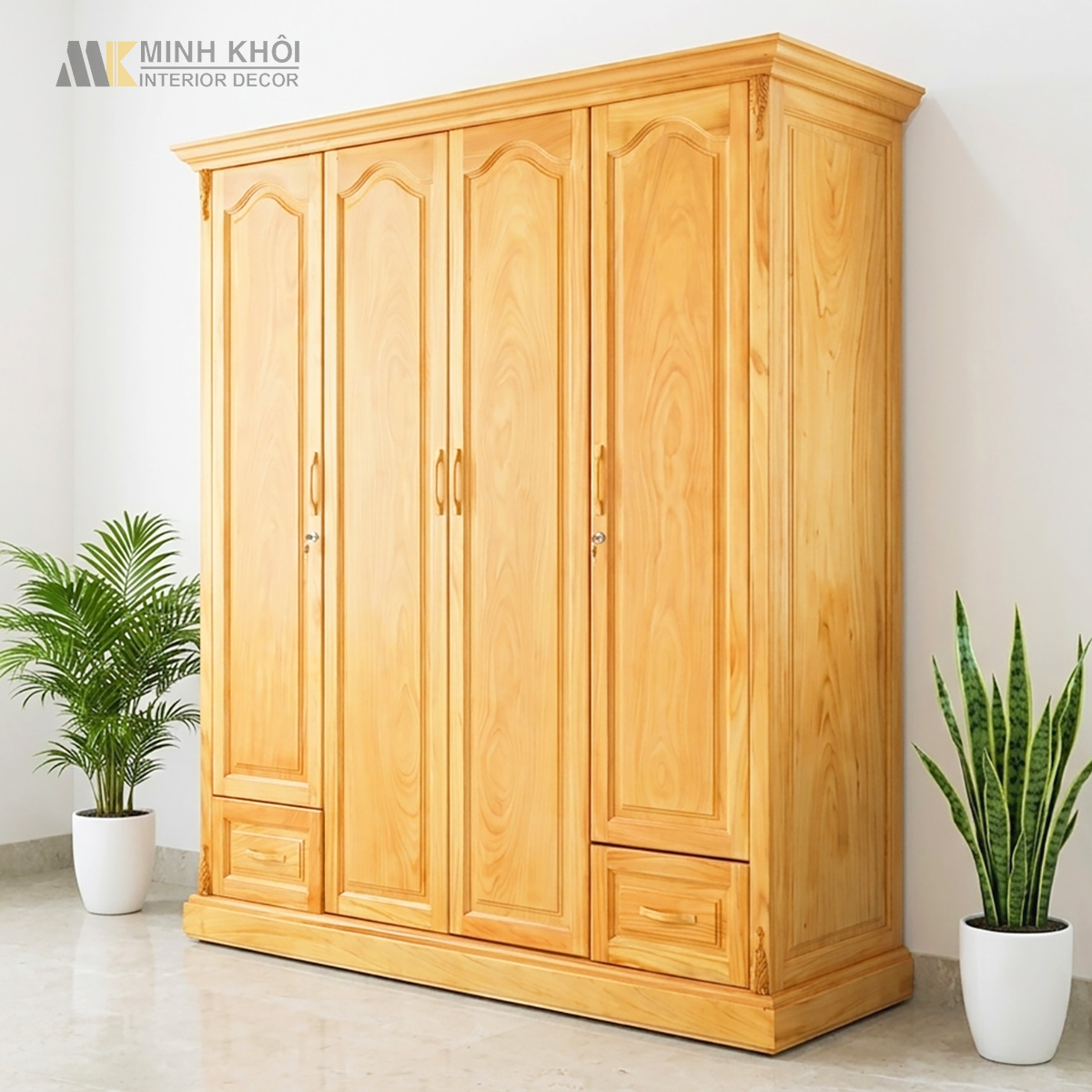 Tủ Quần Áo Gỗ Gõ Đỏ 4 Cánh - TA970