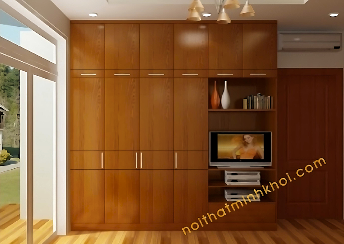 Tủ Quần Áo Áp Trần Màu Vàng Xoan Đào Đóng Theo Yêu Cầu - TA060