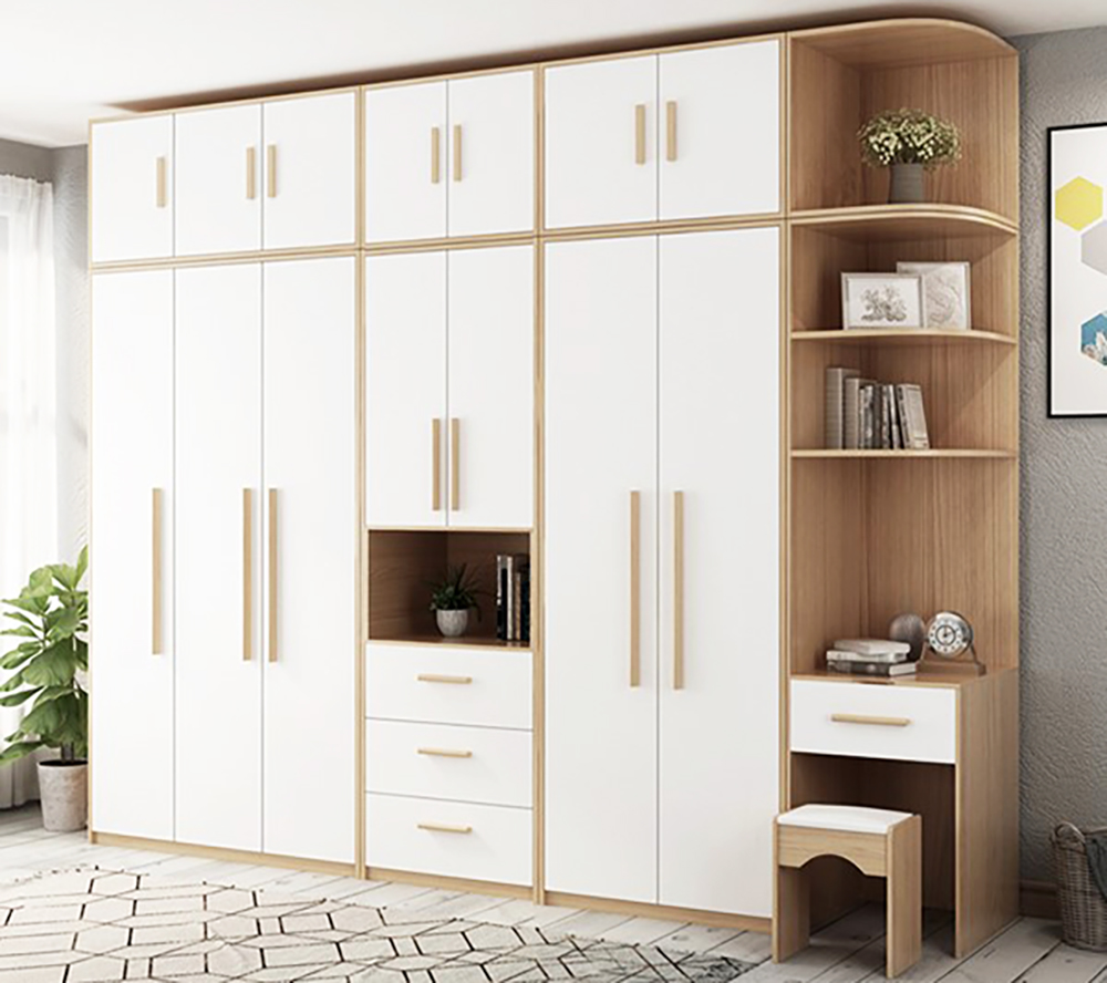 Tủ quần áo Bắc Âu lớn kết hợp kệ trang trí độc đáo