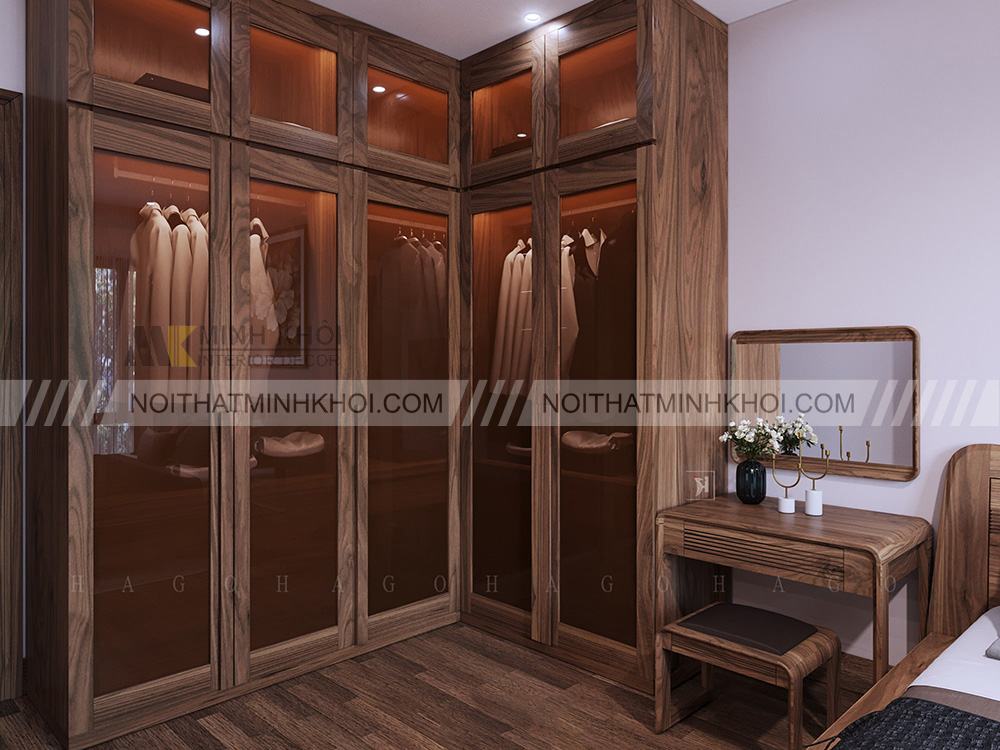 Tủ quần áo chữ L có đèn LED