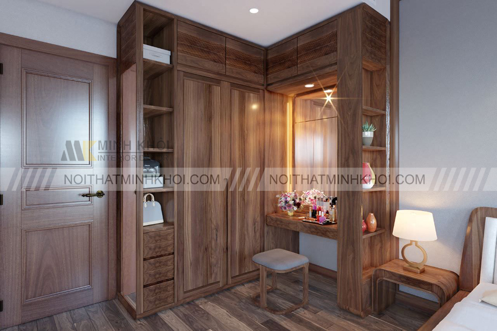 Tủ quần áo chữ L gỗ tự nhiên