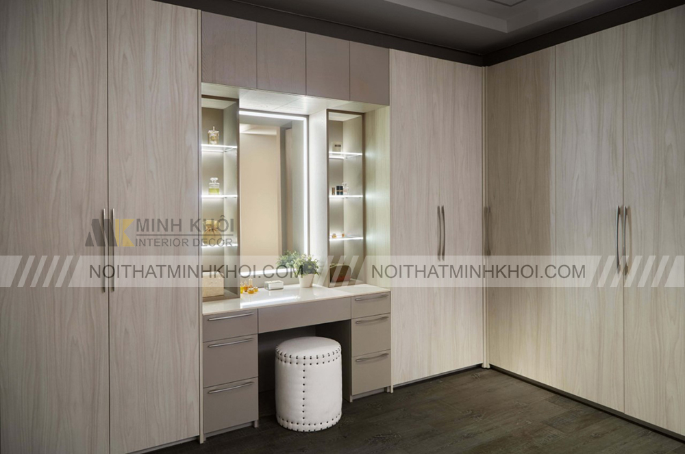 Tủ quần áo chữ L kết hợp bàn trang điểm