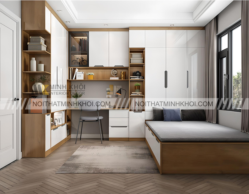 Tủ quần áo chữ L kết hợp giường ngủ