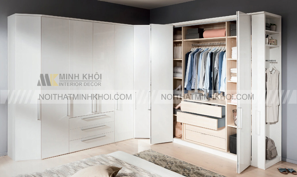 Tủ áo chữ L truyền thống cánh mở