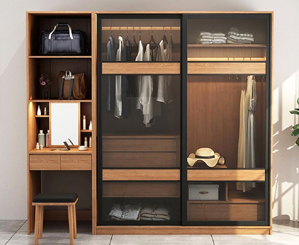 Tủ quần áo cửa kính trong suốt kèm bàn trang điểm