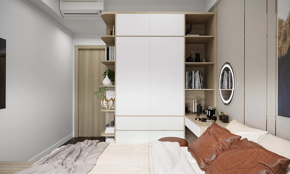 Tủ quần áo gỗ công nghiệp 2 cánh có kệ trang trí