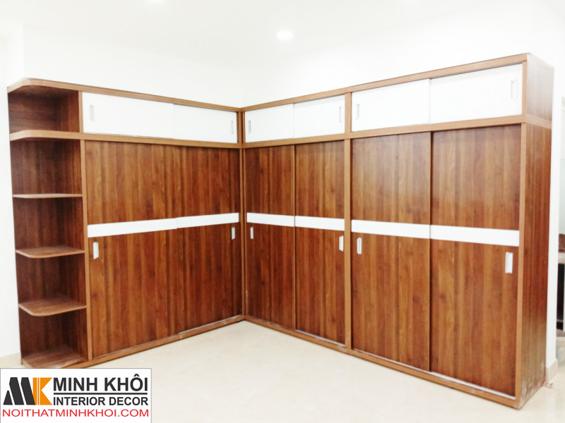 Tủ Quần Áo Góc L Có Kệ Trang Trí MFC Lõi Xanh Đóng Theo Yêu Cầu